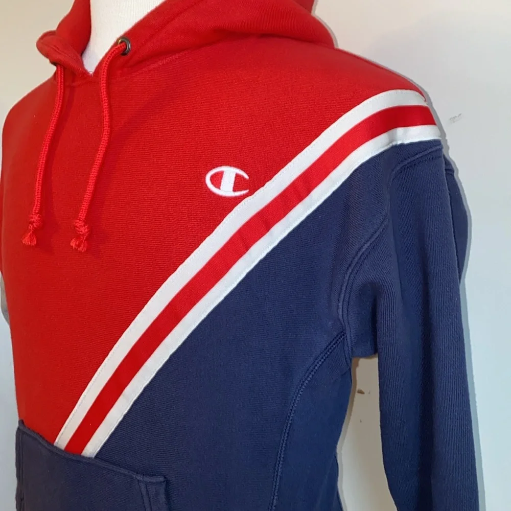 Vintage 90’s Champion Red White & Blue Reverse Weave Hoodie Size Small
